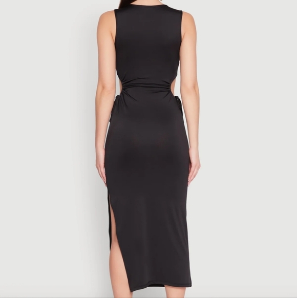 Ambiance black sleeveless drawstring side cut out midi dress - Picture 2 of 11